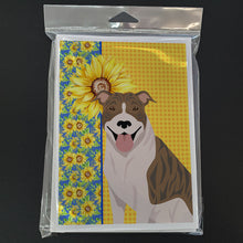 Load image into Gallery viewer, Summer Sunflowers Fawn Brindle Pit Bull Terrier Greeting Cards -  Blank Note Cards – 8-Pack of Artist-Designed Cards with Envelopes