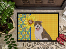 Load image into Gallery viewer, Summer Sunflowers Fawn Brindle Pit Bull Terrier Doormat - 24x36 Decorative Floor Mat – Indoor/Outdoor Rug with Artistic Flair