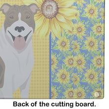 Load image into Gallery viewer, Summer Sunflowers Fawn Brindle Pit Bull Terrier Glass Cutting Boards – Durable, Decorative Kitchen Art Large