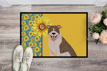 Load image into Gallery viewer, Summer Sunflowers Fawn Brindle Pit Bull Terrier Doormat - 18x27 Decorative Floor Mat – Indoor/Outdoor Rug with Artistic Flair