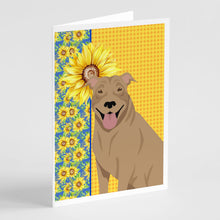 Load image into Gallery viewer, Summer Sunflowers Fawn Pit Bull Terrier Greeting Cards -  Blank Note Cards – 8-Pack of Artist-Designed Cards with Envelopes