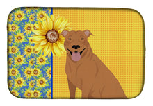 Load image into Gallery viewer, Summer Sunflowers Red Pit Bull Terrier Dish Drying Mat – Absorbent, Artistic Kitchen Essentials