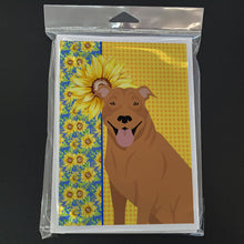 Load image into Gallery viewer, Summer Sunflowers Red Pit Bull Terrier Greeting Cards -  Blank Note Cards – 8-Pack of Artist-Designed Cards with Envelopes
