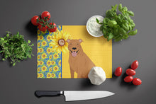 Load image into Gallery viewer, Summer Sunflowers Red Pit Bull Terrier Glass Cutting Boards – Durable, Decorative Kitchen Art Large