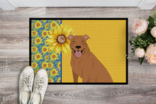Load image into Gallery viewer, Summer Sunflowers Red Pit Bull Terrier Doormat - 18x27 Decorative Floor Mat – Indoor/Outdoor Rug with Artistic Flair