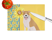 Load image into Gallery viewer, Summer Sunflowers Red and White Pit Bull Terrier Glass Cutting Boards – Durable, Decorative Kitchen Art Large