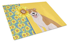 Load image into Gallery viewer, Summer Sunflowers Red and White Pit Bull Terrier Glass Cutting Boards – Durable, Decorative Kitchen Art Large