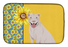 Load image into Gallery viewer, Summer Sunflowers White Pit Bull Terrier Dish Drying Mat – Absorbent, Artistic Kitchen Essentials
