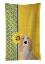 Load image into Gallery viewer, Summer Sunflowers Lemon and White Tricolor Basset Hound Kitchen Towel