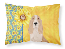Load image into Gallery viewer, Summer Sunflowers Lemon and White Tricolor Basset Hound Fabric Standard Pillowcase – Artistic Decorative Front, White Back