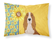 Load image into Gallery viewer, Summer Sunflowers Red and White Tricolor Basset Hound Fabric Standard Pillowcase – Artistic Decorative Front, White Back