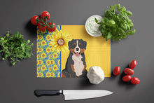Load image into Gallery viewer, Summer Sunflowers Bernese Mountain Dog Glass Cutting Boards – Durable, Decorative Kitchen Art Large