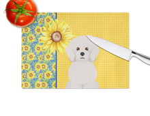 Load image into Gallery viewer, Summer Sunflowers Bichon Frise Glass Cutting Boards – Durable, Decorative Kitchen Art Large