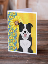 Load image into Gallery viewer, Summer Sunflowers Black and White Border Collie Greeting Cards -  Blank Note Cards – 8-Pack of Artist-Designed Cards with Envelopes