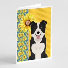Load image into Gallery viewer, Summer Sunflowers Black and White Border Collie Greeting Cards -  Blank Note Cards – 8-Pack of Artist-Designed Cards with Envelopes