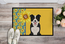 Load image into Gallery viewer, Summer Sunflowers Black and White Border Collie Doormat - 24x36 Decorative Floor Mat – Indoor/Outdoor Rug with Artistic Flair