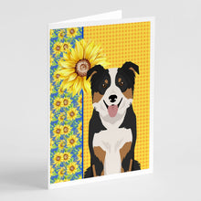 Load image into Gallery viewer, Summer Sunflowers Tricolor Border Collie Greeting Cards -  Blank Note Cards – 8-Pack of Artist-Designed Cards with Envelopes
