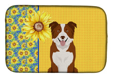 Load image into Gallery viewer, Summer Sunflowers Red and White Border Collie Dish Drying Mat – Absorbent, Artistic Kitchen Essentials