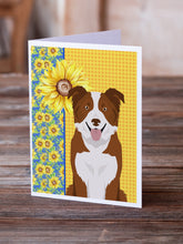 Load image into Gallery viewer, Summer Sunflowers Red and White Border Collie Greeting Cards -  Blank Note Cards – 8-Pack of Artist-Designed Cards with Envelopes