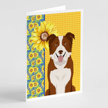 Load image into Gallery viewer, Summer Sunflowers Red and White Border Collie Greeting Cards -  Blank Note Cards – 8-Pack of Artist-Designed Cards with Envelopes