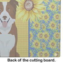 Load image into Gallery viewer, Summer Sunflowers Red and White Border Collie Glass Cutting Boards – Durable, Decorative Kitchen Art Large