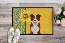 Load image into Gallery viewer, Summer Sunflowers Red and White Border Collie Doormat - 18x27 Decorative Floor Mat – Indoor/Outdoor Rug with Artistic Flair
