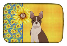 Load image into Gallery viewer, Summer Sunflowers Red Boston Terrier Dish Drying Mat – Absorbent, Artistic Kitchen Essentials
