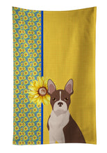 Load image into Gallery viewer, Summer Sunflowers Red Boston Terrier Kitchen Towel