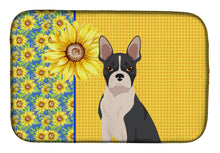 Load image into Gallery viewer, Summer Sunflowers Black Boston Terrier Dish Drying Mat – Absorbent, Artistic Kitchen Essentials