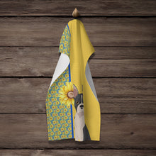 Load image into Gallery viewer, Summer Sunflowers Black Boston Terrier Kitchen Towel