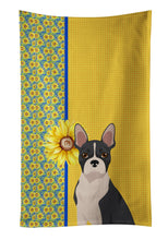 Load image into Gallery viewer, Summer Sunflowers Black Boston Terrier Kitchen Towel
