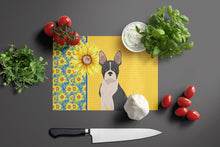 Load image into Gallery viewer, Summer Sunflowers Black Boston Terrier Glass Cutting Boards – Durable, Decorative Kitchen Art Large