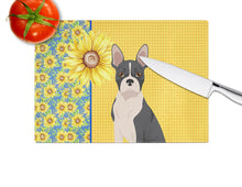 Load image into Gallery viewer, Summer Sunflowers Black Boston Terrier Glass Cutting Boards – Durable, Decorative Kitchen Art Large