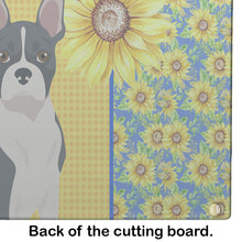 Load image into Gallery viewer, Summer Sunflowers Black Boston Terrier Glass Cutting Boards – Durable, Decorative Kitchen Art Large