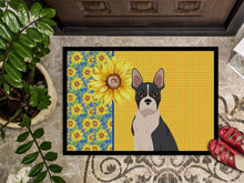 Load image into Gallery viewer, Summer Sunflowers Black Boston Terrier Doormat - 18x27 Decorative Floor Mat – Indoor/Outdoor Rug with Artistic Flair