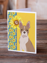 Load image into Gallery viewer, Summer Sunflowers Fawn Boston Terrier Greeting Cards -  Blank Note Cards – 8-Pack of Artist-Designed Cards with Envelopes