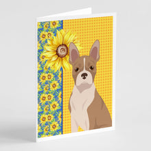 Load image into Gallery viewer, Summer Sunflowers Fawn Boston Terrier Greeting Cards -  Blank Note Cards – 8-Pack of Artist-Designed Cards with Envelopes