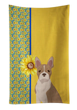 Load image into Gallery viewer, Summer Sunflowers Fawn Boston Terrier Kitchen Towel