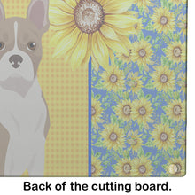 Load image into Gallery viewer, Summer Sunflowers Fawn Boston Terrier Glass Cutting Boards – Durable, Decorative Kitchen Art Large
