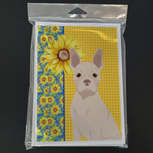 Load image into Gallery viewer, Summer Sunflowers White Boston Terrier Greeting Cards -  Blank Note Cards – 8-Pack of Artist-Designed Cards with Envelopes