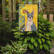 Load image into Gallery viewer, Summer Sunflowers Blue Boston Terrier Garden Flag – Decorative Outdoor Yard Flag