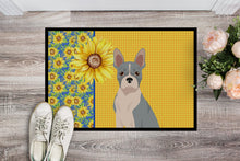 Load image into Gallery viewer, Summer Sunflowers Blue Boston Terrier Doormat - 24x36 Decorative Floor Mat – Indoor/Outdoor Rug with Artistic Flair