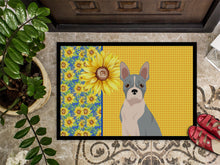 Load image into Gallery viewer, Summer Sunflowers Blue Boston Terrier Doormat - 24x36 Decorative Floor Mat – Indoor/Outdoor Rug with Artistic Flair