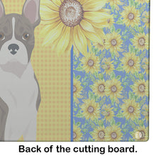 Load image into Gallery viewer, Summer Sunflowers Brindle Boston Terrier Glass Cutting Boards – Durable, Decorative Kitchen Art Large