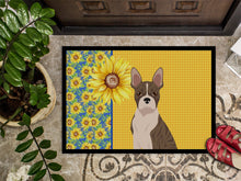 Load image into Gallery viewer, Summer Sunflowers Brindle Boston Terrier Doormat - 18x27 Decorative Floor Mat – Indoor/Outdoor Rug with Artistic Flair
