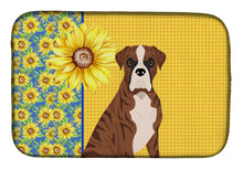 Load image into Gallery viewer, Summer Sunflowers Natural Eared Red Brindle Boxer Dish Drying Mat – Absorbent, Artistic Kitchen Essentials