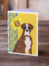 Load image into Gallery viewer, Summer Sunflowers Natural Eared Red Brindle Boxer Greeting Cards -  Blank Note Cards – 8-Pack of Artist-Designed Cards with Envelopes