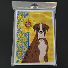 Load image into Gallery viewer, Summer Sunflowers Natural Eared Red Brindle Boxer Greeting Cards -  Blank Note Cards – 8-Pack of Artist-Designed Cards with Envelopes