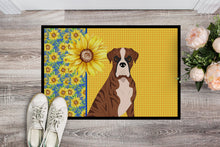 Load image into Gallery viewer, Summer Sunflowers Natural Eared Red Brindle Boxer Doormat - 24x36 Decorative Floor Mat – Indoor/Outdoor Rug with Artistic Flair