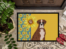 Load image into Gallery viewer, Summer Sunflowers Natural Eared Red Brindle Boxer Doormat - 24x36 Decorative Floor Mat – Indoor/Outdoor Rug with Artistic Flair